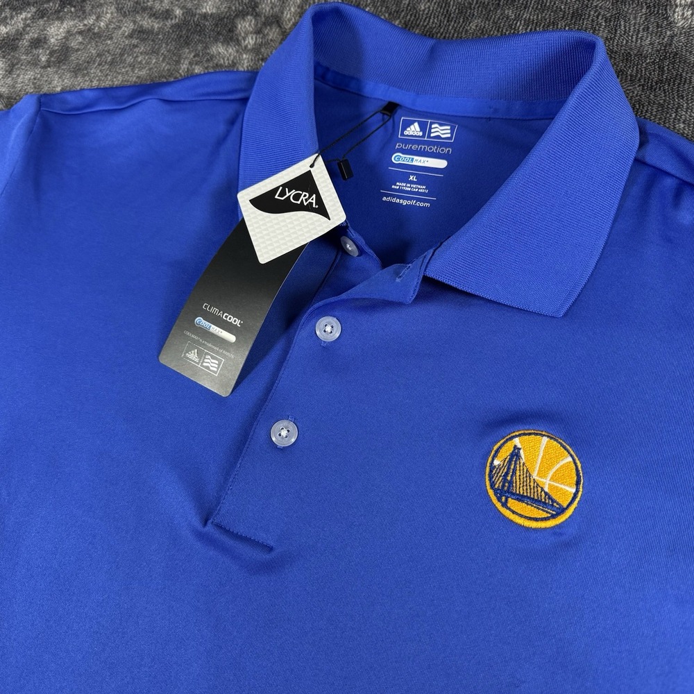 Adidas Puremotion Mens XL Cool Max Golden State Warriors Blue Polo‎ Shirt NWT